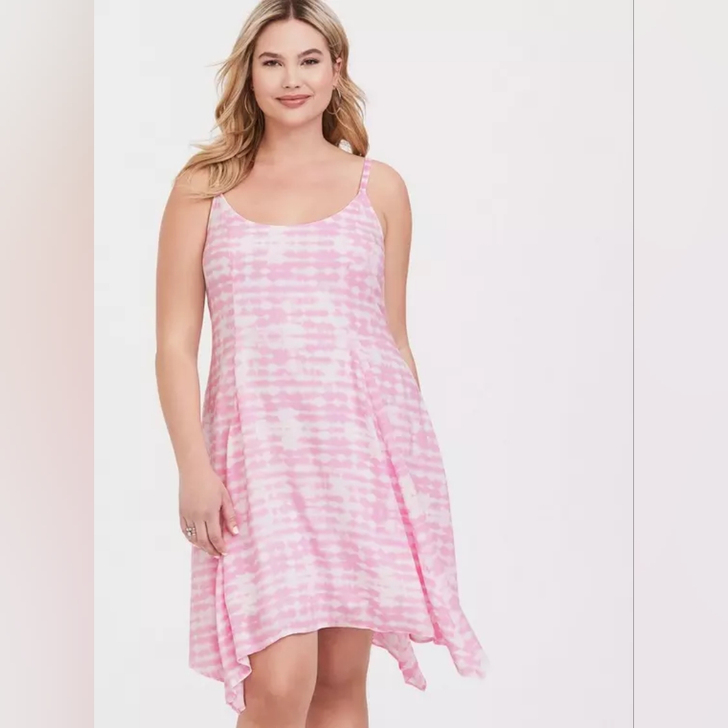 Torrid Euc Size 2 Pink Tie-Dye Sleeveless Hankerchief Dress